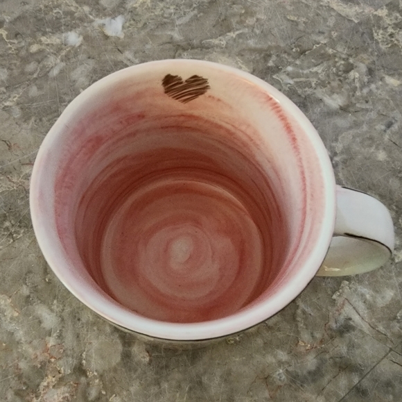 Hendson Ceramic Mug. Pink marbled with gold accent. 11.5 oz - Picture 3 of 6
